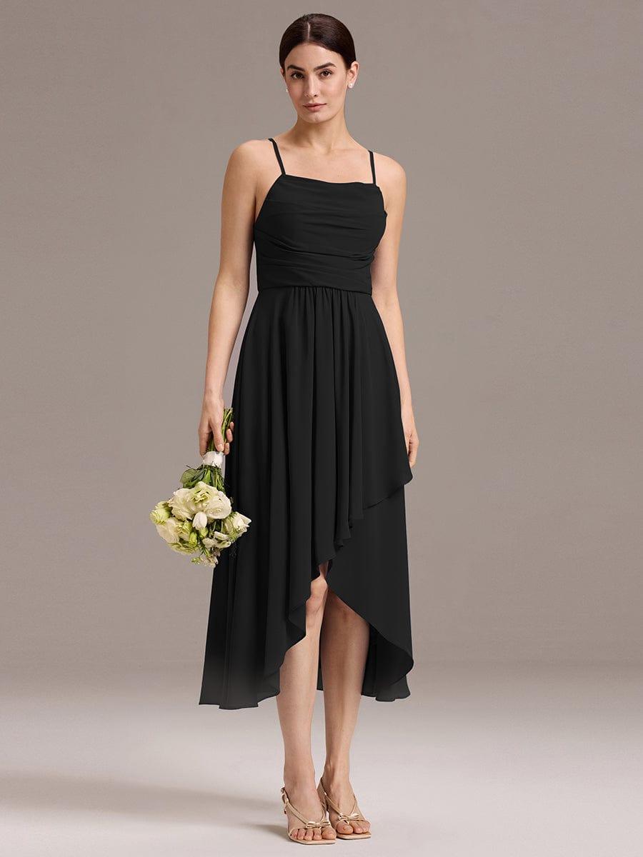 ever ARLYS|Spaghetti Strap Square Pleated High-Low Midi Bridesmaid Dress