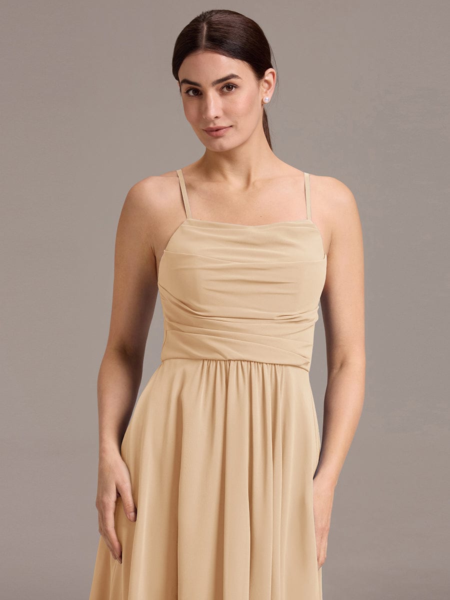 ever ARLYS|Spaghetti Strap Square Pleated High-Low Midi Bridesmaid Dress
