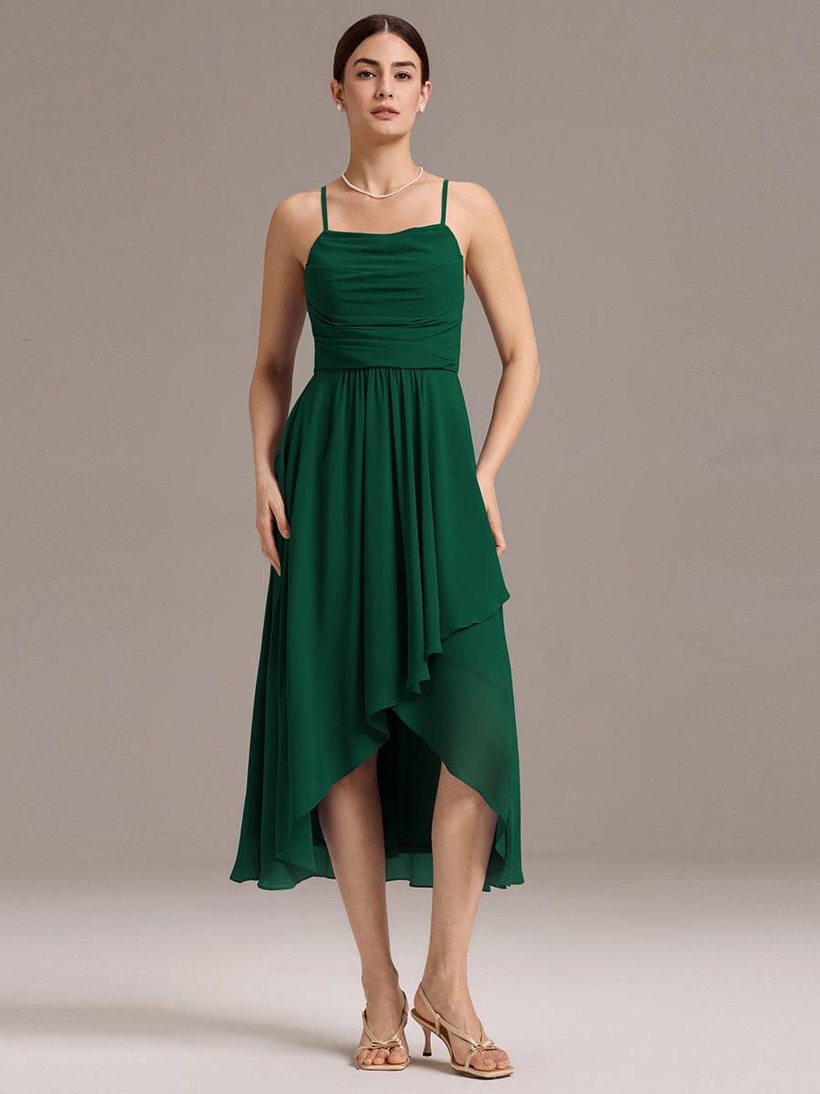 ever ARLYS|Spaghetti Strap Square Pleated High-Low Midi Bridesmaid Dress