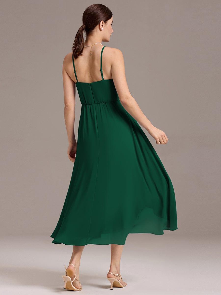 ever ARLYS|Spaghetti Strap Square Pleated High-Low Midi Bridesmaid Dress