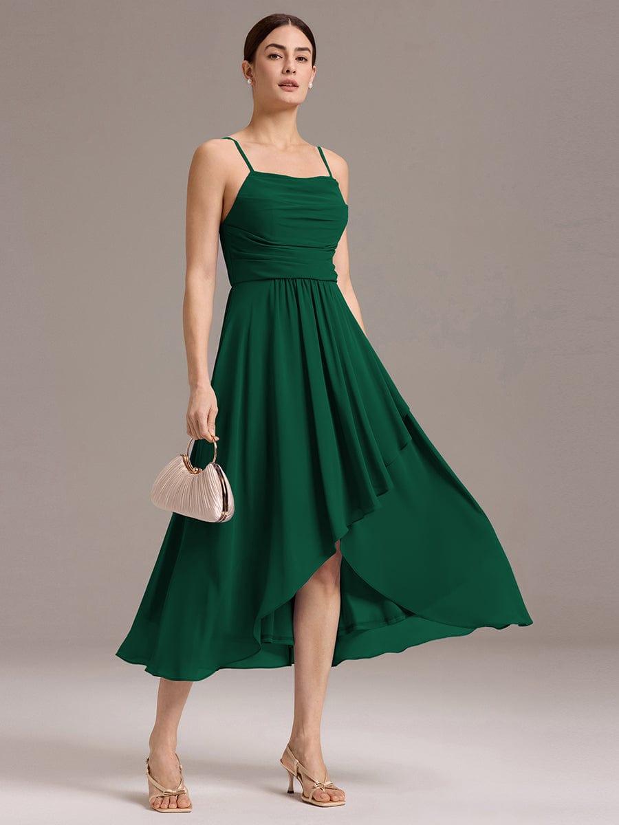 ever ARLYS|Spaghetti Strap Square Pleated High-Low Midi Bridesmaid Dress