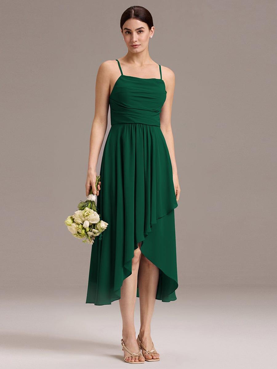 ever ARLYS|Spaghetti Strap Square Pleated High-Low Midi Bridesmaid Dress