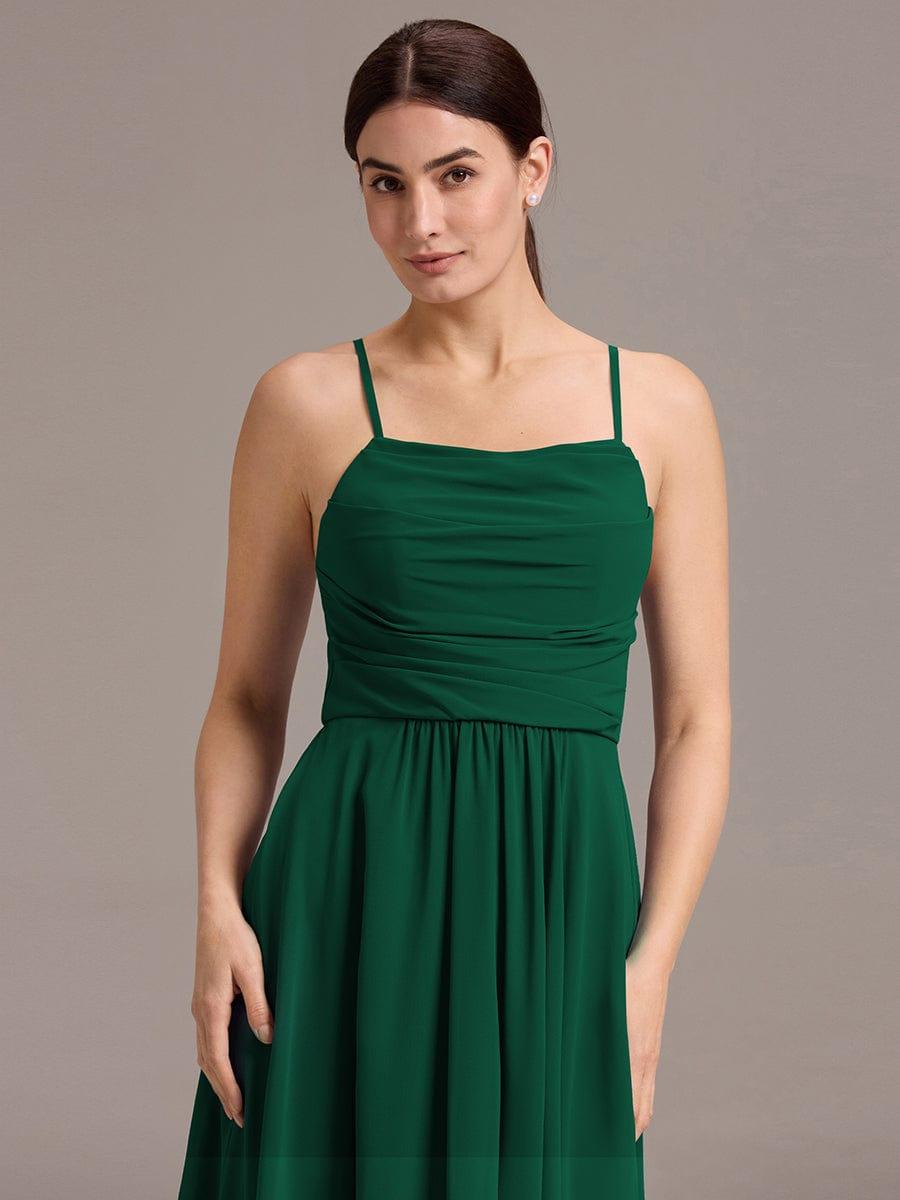 ever ARLYS|Spaghetti Strap Square Pleated High-Low Midi Bridesmaid Dress