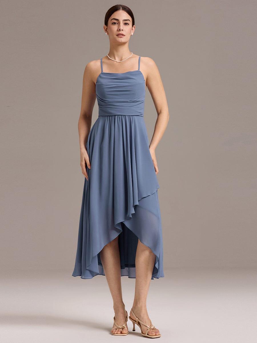 ever ARLYS|Spaghetti Strap Square Pleated High-Low Midi Bridesmaid Dress