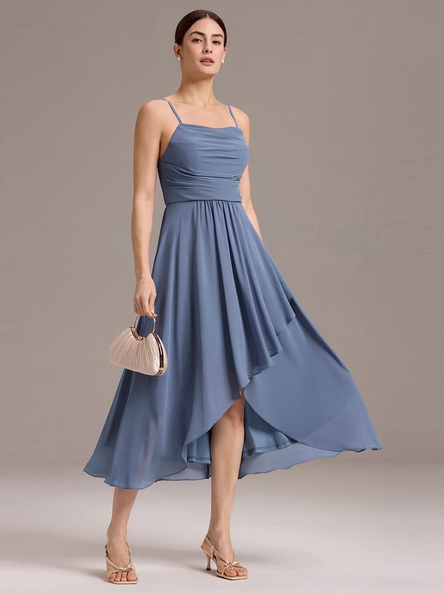 ever ARLYS|Spaghetti Strap Square Pleated High-Low Midi Bridesmaid Dress