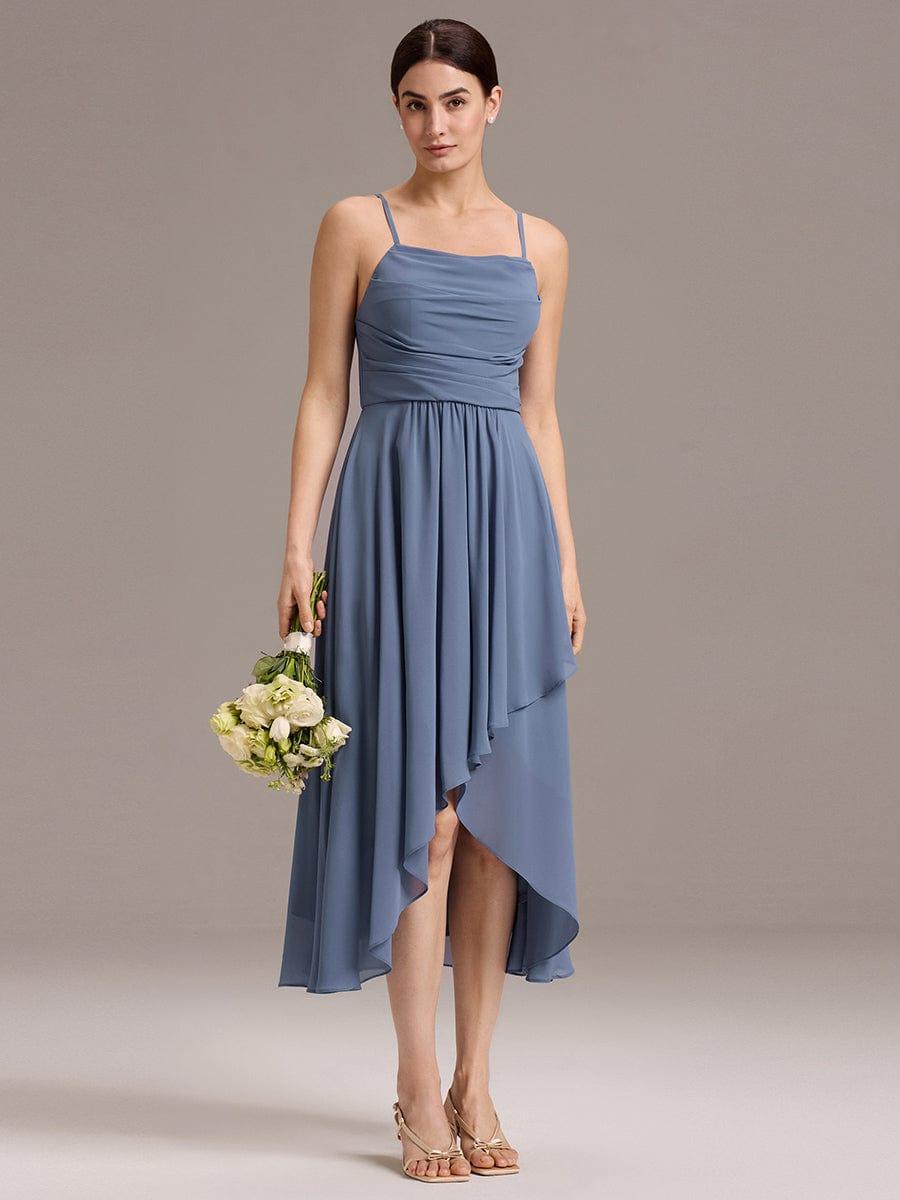ever ARLYS|Spaghetti Strap Square Pleated High-Low Midi Bridesmaid Dress