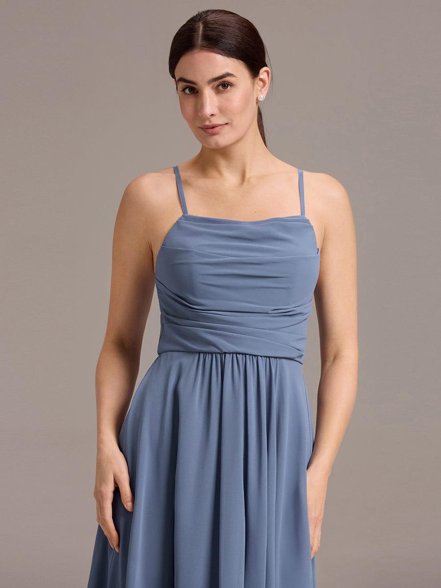 ever ARLYS|Spaghetti Strap Square Pleated High-Low Midi Bridesmaid Dress
