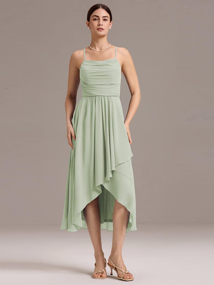 ever ARLYS|Spaghetti Strap Square Pleated High-Low Midi Bridesmaid Dress