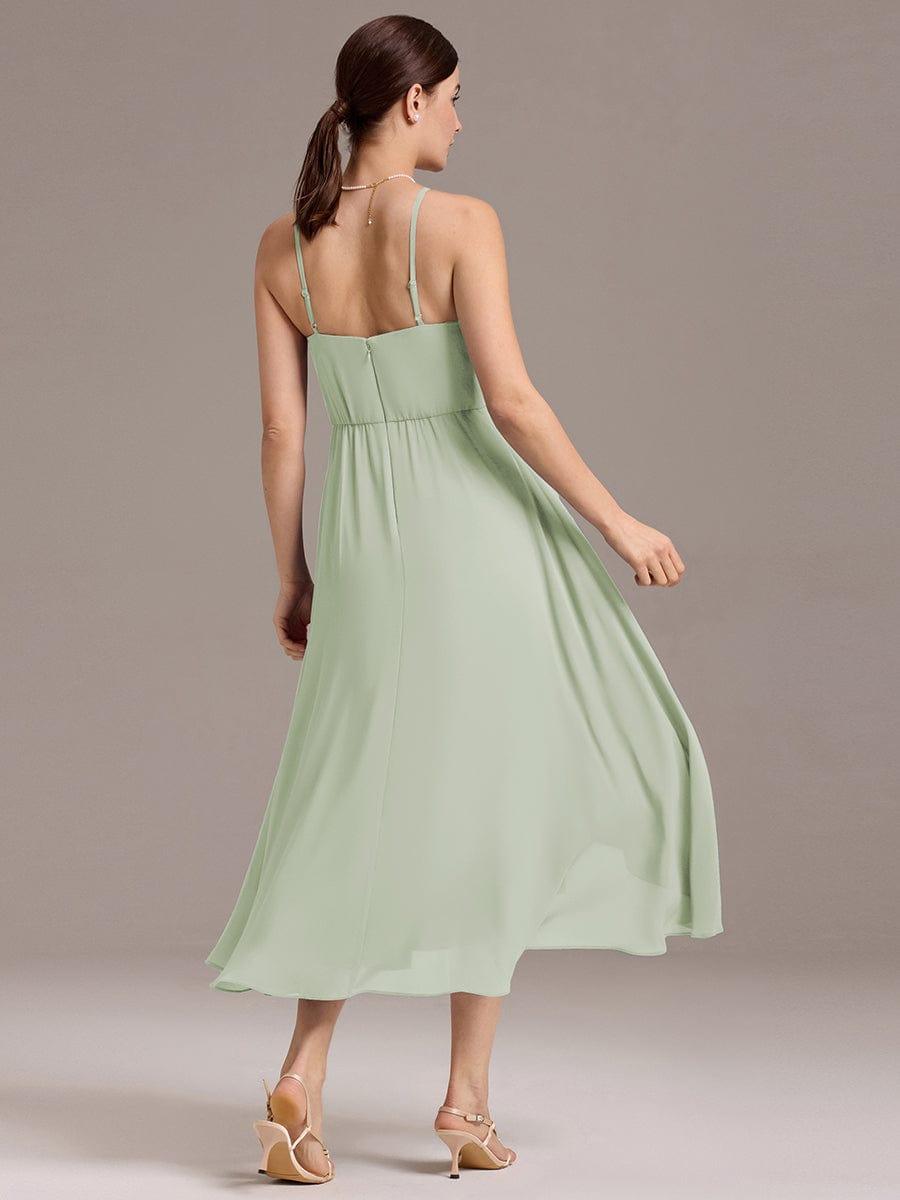 ever ARLYS|Spaghetti Strap Square Pleated High-Low Midi Bridesmaid Dress