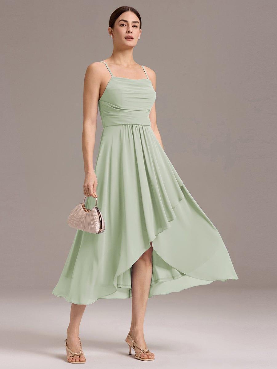 ever ARLYS|Spaghetti Strap Square Pleated High-Low Midi Bridesmaid Dress