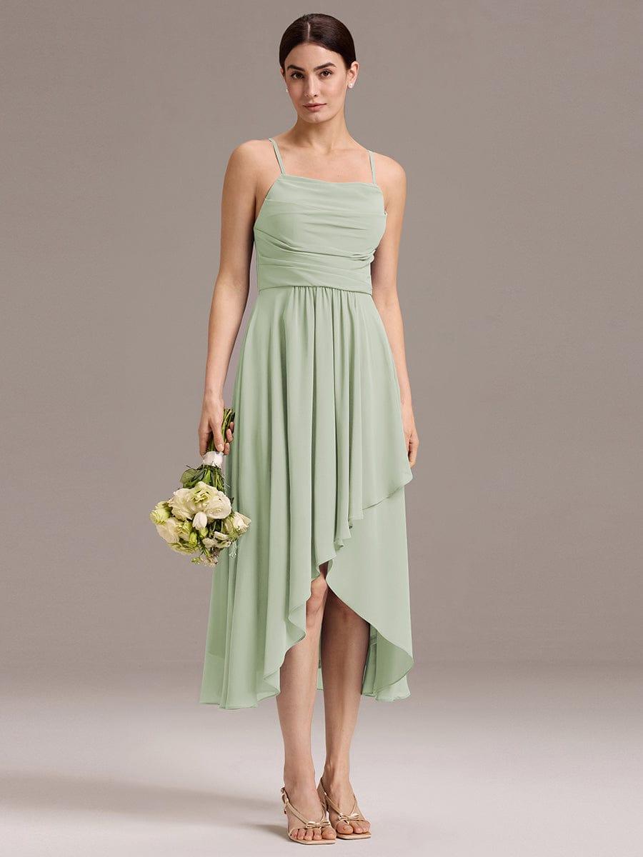 ever ARLYS|Spaghetti Strap Square Pleated High-Low Midi Bridesmaid Dress