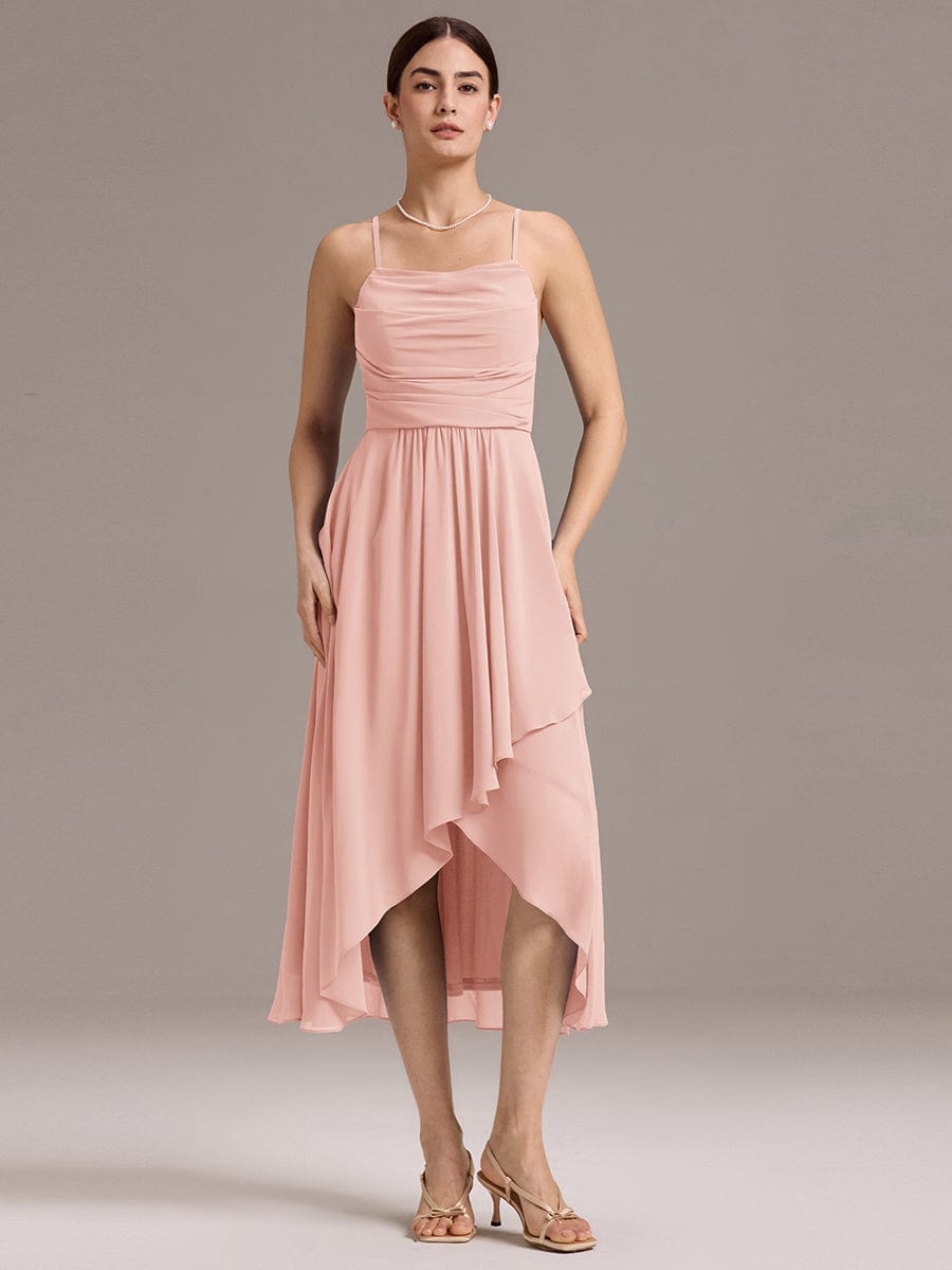 ever ARLYS|Spaghetti Strap Square Pleated High-Low Midi Bridesmaid Dress