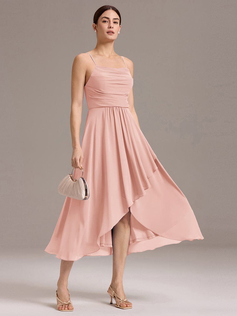 ever ARLYS|Spaghetti Strap Square Pleated High-Low Midi Bridesmaid Dress