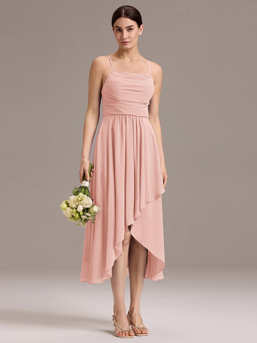 ever ARLYS|Spaghetti Strap Square Pleated High-Low Midi Bridesmaid Dress