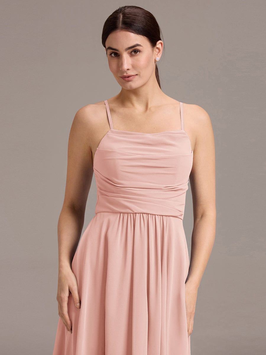 ever ARLYS|Spaghetti Strap Square Pleated High-Low Midi Bridesmaid Dress