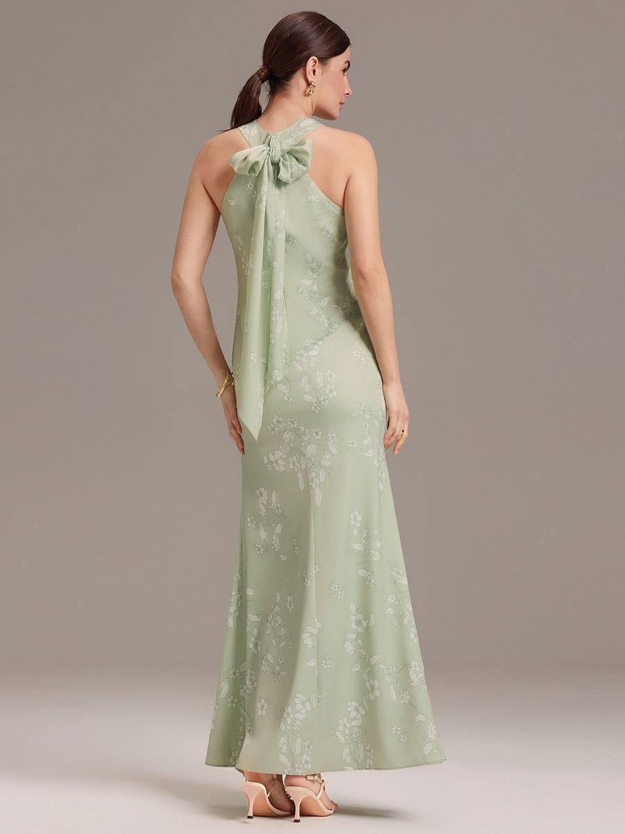 ever AZALEIA|Floral Cross Halter Mermaid Self-Tie Bow Back Maxi Satin Bridesmaid Dress