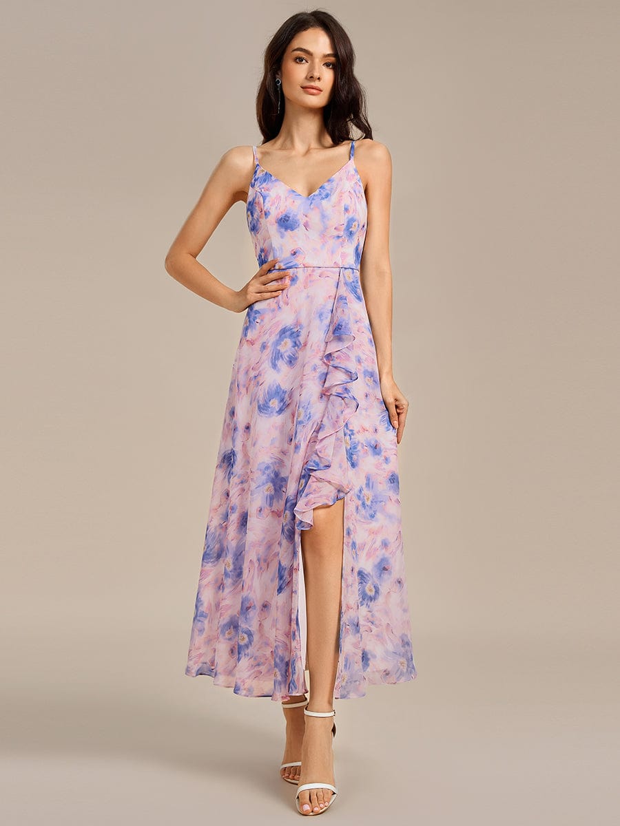 ever RUE|Ruffled Floral V-Neck A-line Maxi Bridesmaid Dress