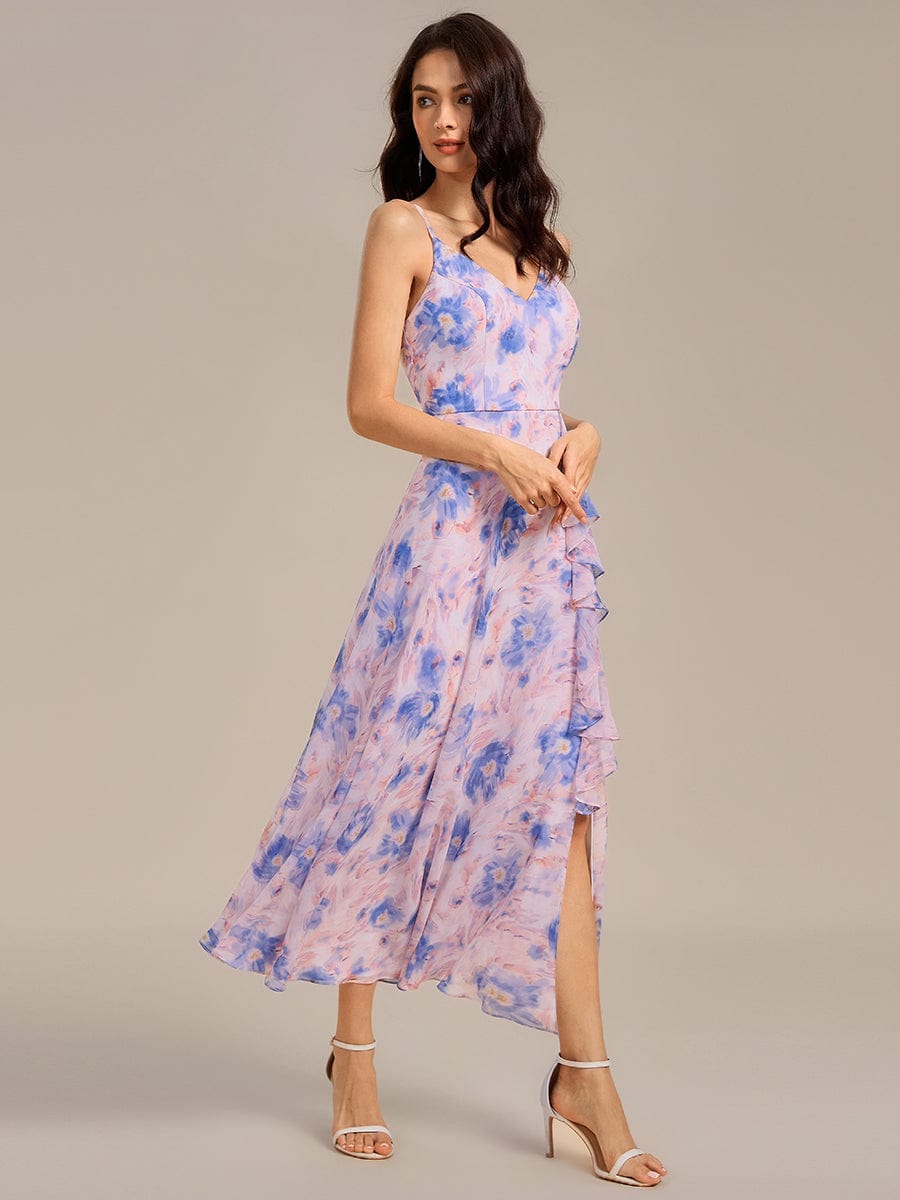 ever RUE|Ruffled Floral V-Neck A-line Maxi Bridesmaid Dress