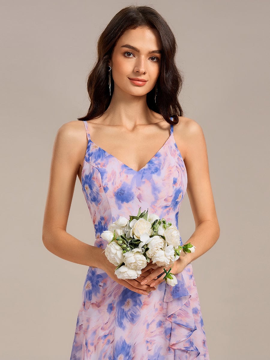ever RUE|Ruffled Floral V-Neck A-line Maxi Bridesmaid Dress