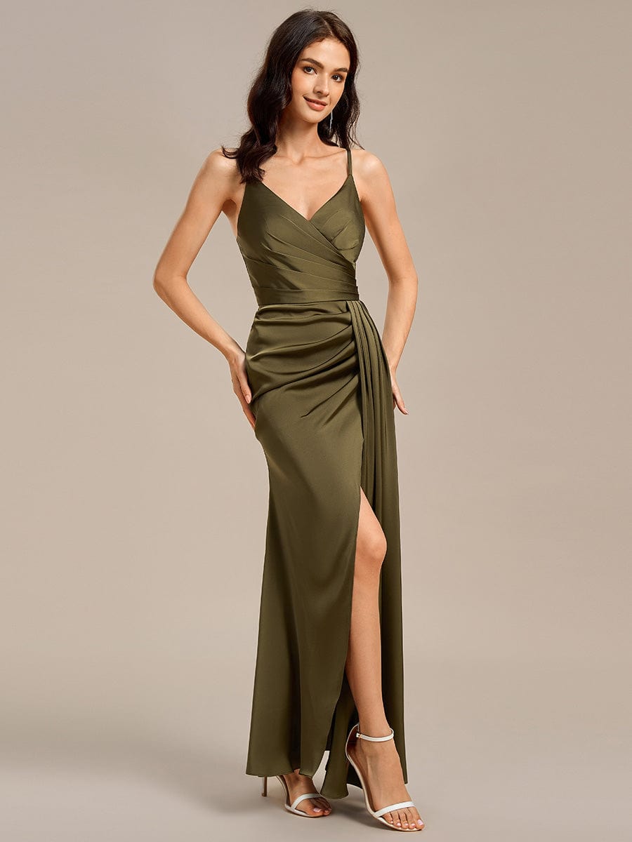 ever LIORA|Designer Spaghetti Straps Side Slit Mermaid Satin Bridesmaid Dress