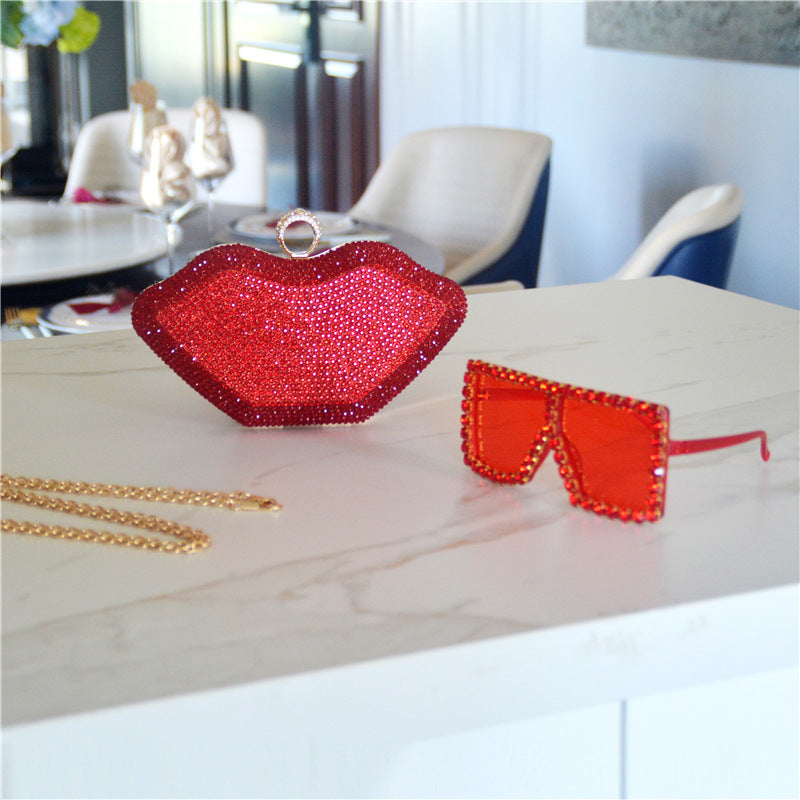 Women's Rhinestone Lips Dress Red Party Dinner Evening Bags