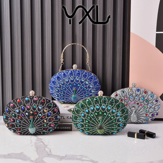 Peacock Diamond Retro Style Party Black Evening Bags