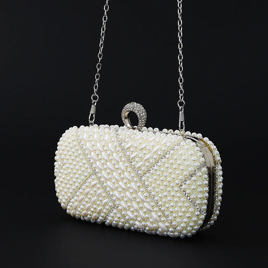 Geometric Rhinestone Stringed Pearls Chain Wedding Evening Bags