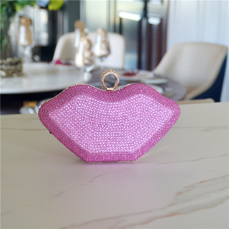Women's Rhinestone Lips Dress Red Party Dinner Evening Bags