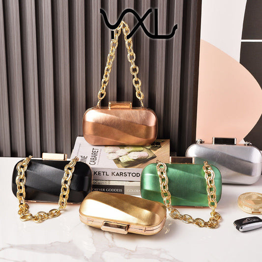 Sier Shiny Surface Leather Party Chain Evening Bags