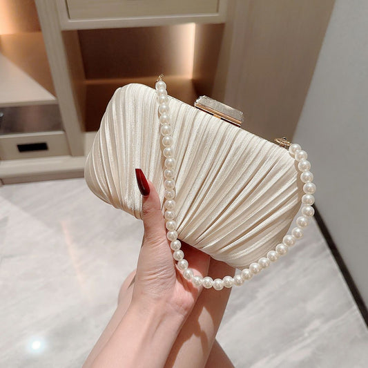 Pleated Dinner String Of Pearls Clutch Evening Bags