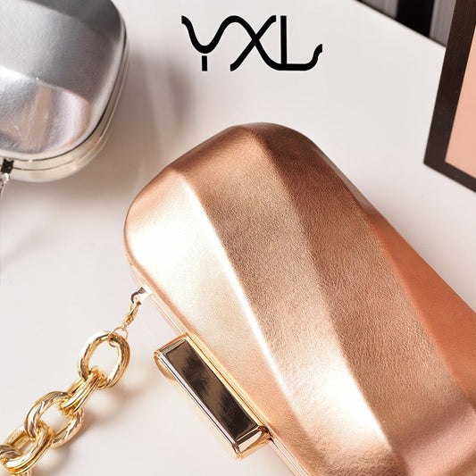 Sier Shiny Surface Leather Party Chain Evening Bags