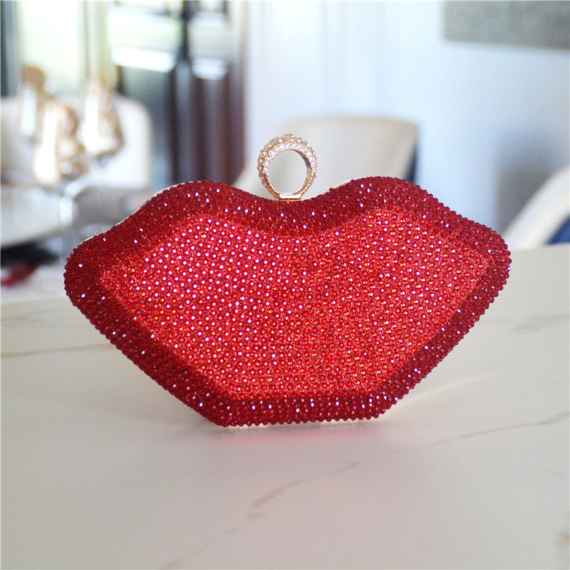 Women's Rhinestone Lips Dress Red Party Dinner Evening Bags
