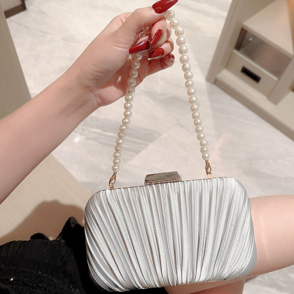 Pleated Dinner String Of Pearls Clutch Evening Bags