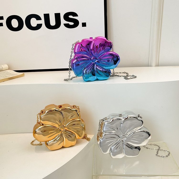 Women's Flower Mirror Plating Fresh Beautiful Disco Evening Bags