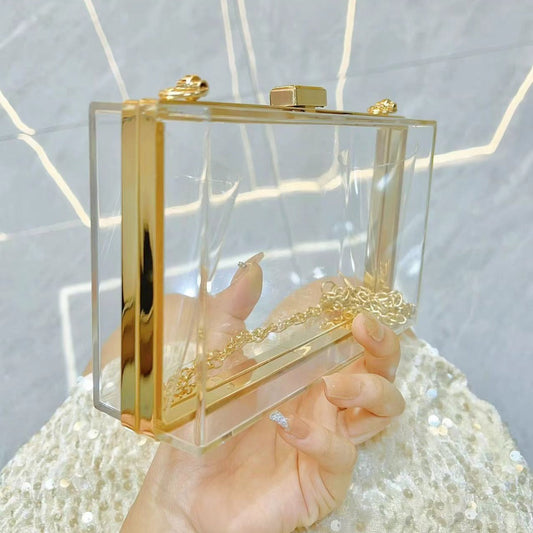Women's Acrylic Transparent Box Chain Dinner Gel Evening Bags