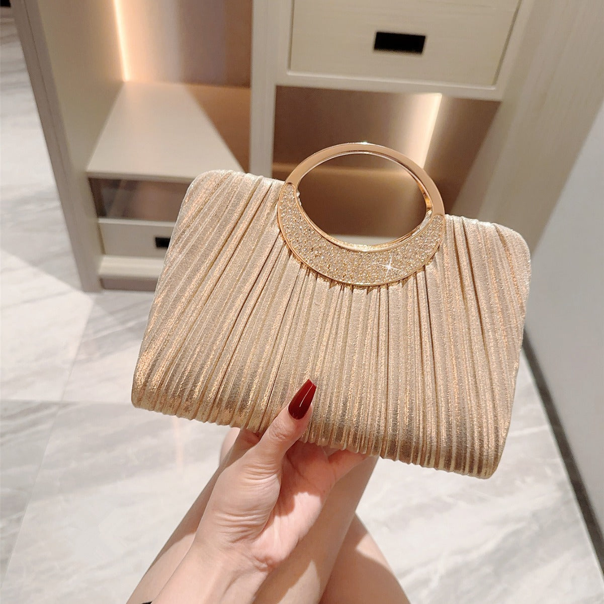 Dinner Pleated Leather Portable Banquet Romantic Evening Bags
