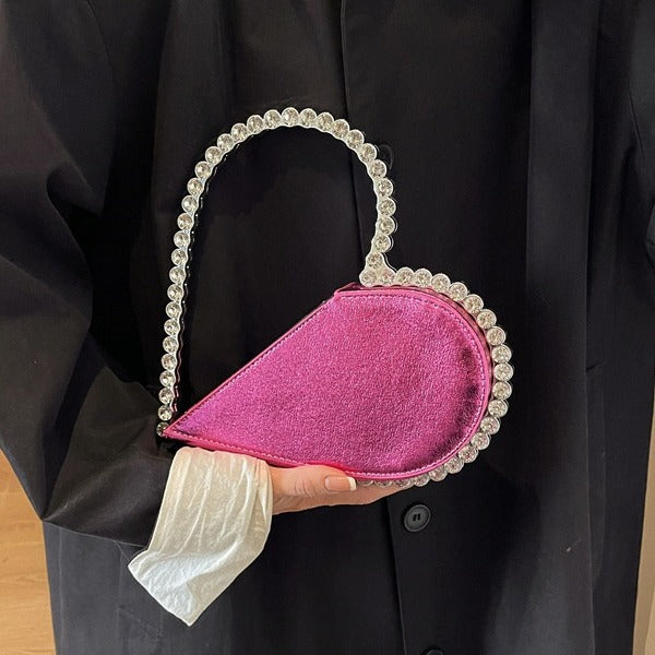 Women's Hand-held Heart-shaped Diamond Fashionable Stylish Hand Evening Bags