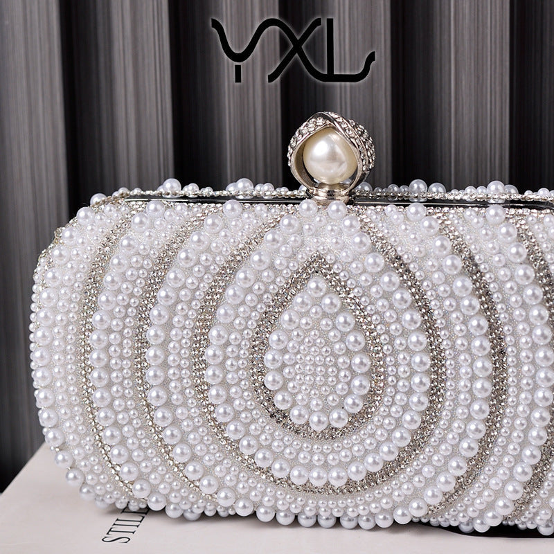 Women's Pearl Fashion Wedding Vintage White Cheongsam Evening Bags