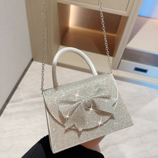 Shiny Dinner Rhinestone Bow Box Hand Bags