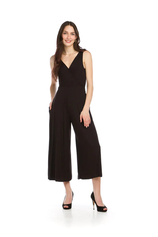 WOMEN'S PAPILLON STRETCH CROSSOVER BLACK JUMPSUIT