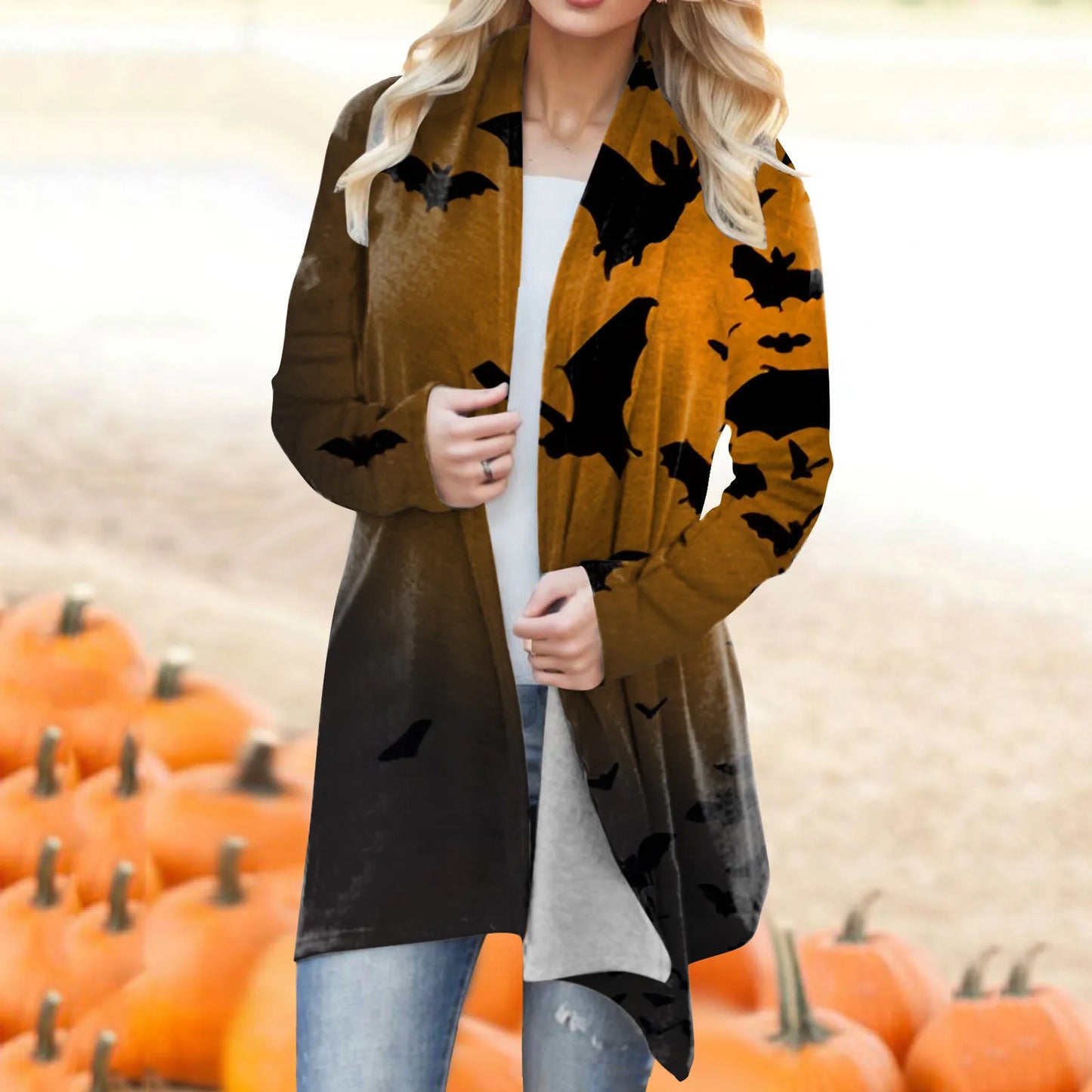 Women‘s Cardigan Fashion Halloween Print Western Ethnic Jacket Long Sleeve Coat Female Autumn Winter Plus Size Clothes