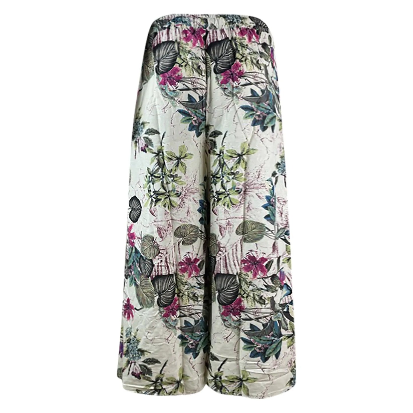 Women'S Casual Floral Printed Pants Belt Elastic Waist Wide Leg Pants Pocket Long Wide Leg Trousers Pantalones De Mujer 바지
