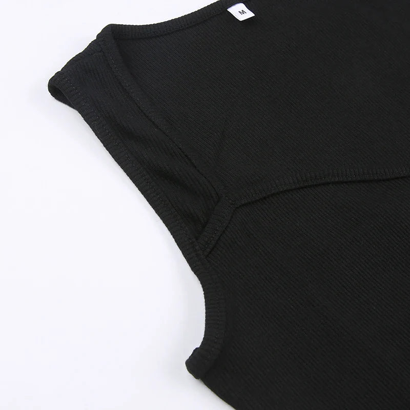 CIBBAR Basic Knit Long Dress – Korean Fashion Square Collar Sleeveless Women’s Casual Summer Y2K Vintage Outfit