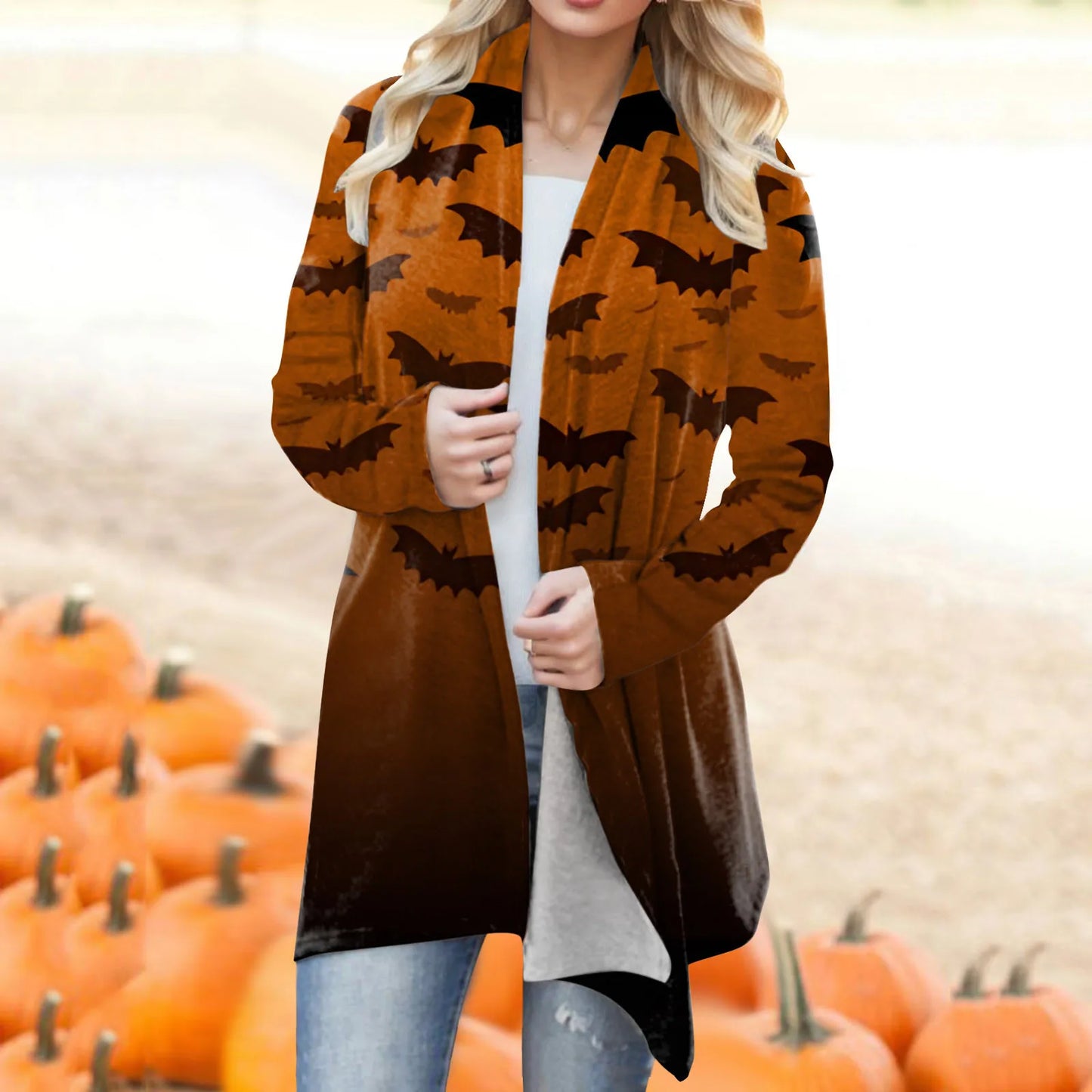 Women‘s Cardigan Fashion Halloween Print Western Ethnic Jacket Long Sleeve Coat Female Autumn Winter Plus Size Clothes
