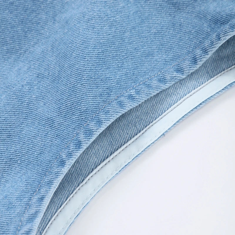 Women's Sleeveless Backless Denim Dress – Casual Round Neck, Lace-Up, High Waist, Zipper Closure | Sexy Summer High Street Style