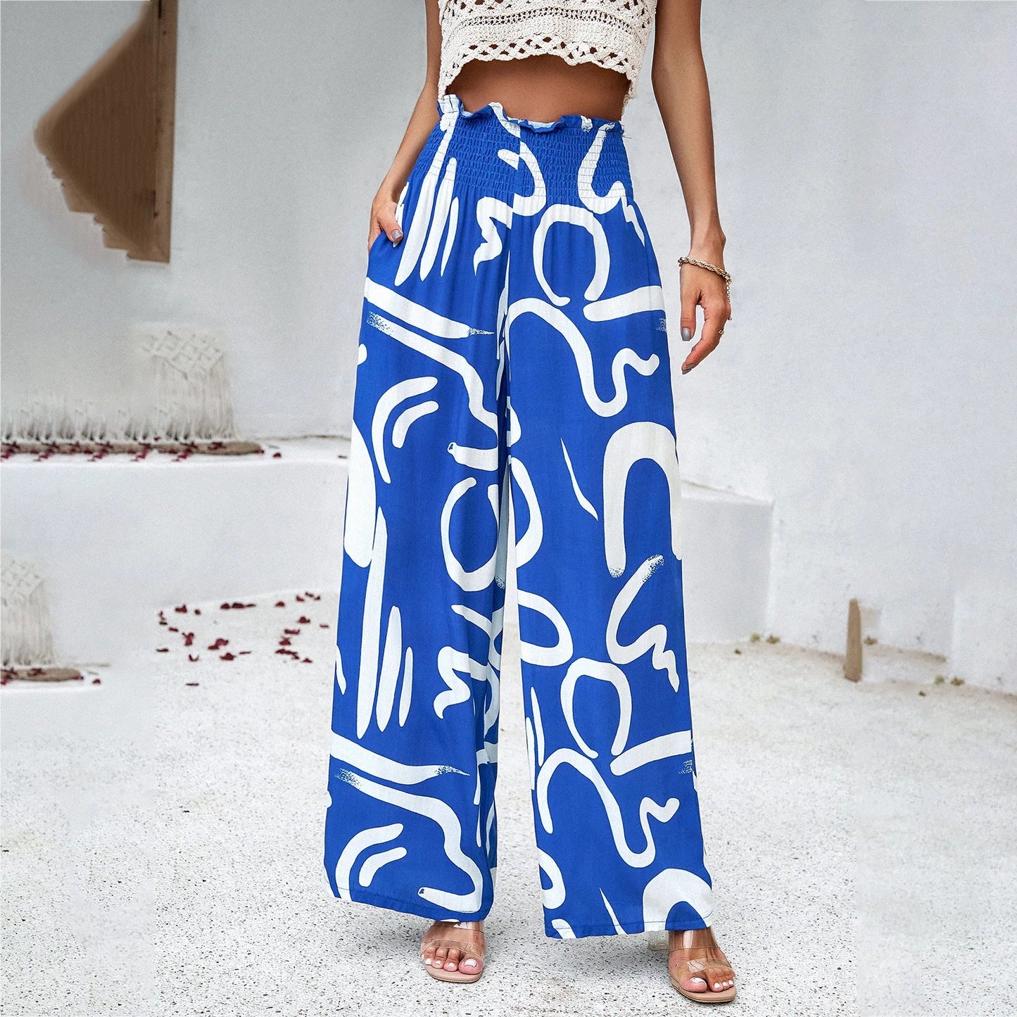 Print Floral Casual Pants Fashion Women Office Sweet High Waist Wide Leg Long Pants New 2024 Holiday Loose Trousers