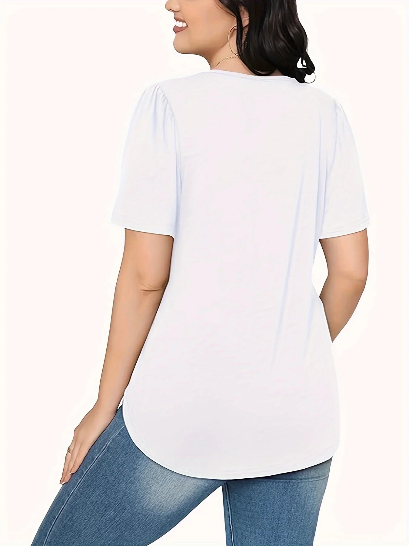 Women's V-Neck Tunic Top – Puff Pleated Short Sleeve Summer Blouse | Casual & Workwear Fashion Shirt