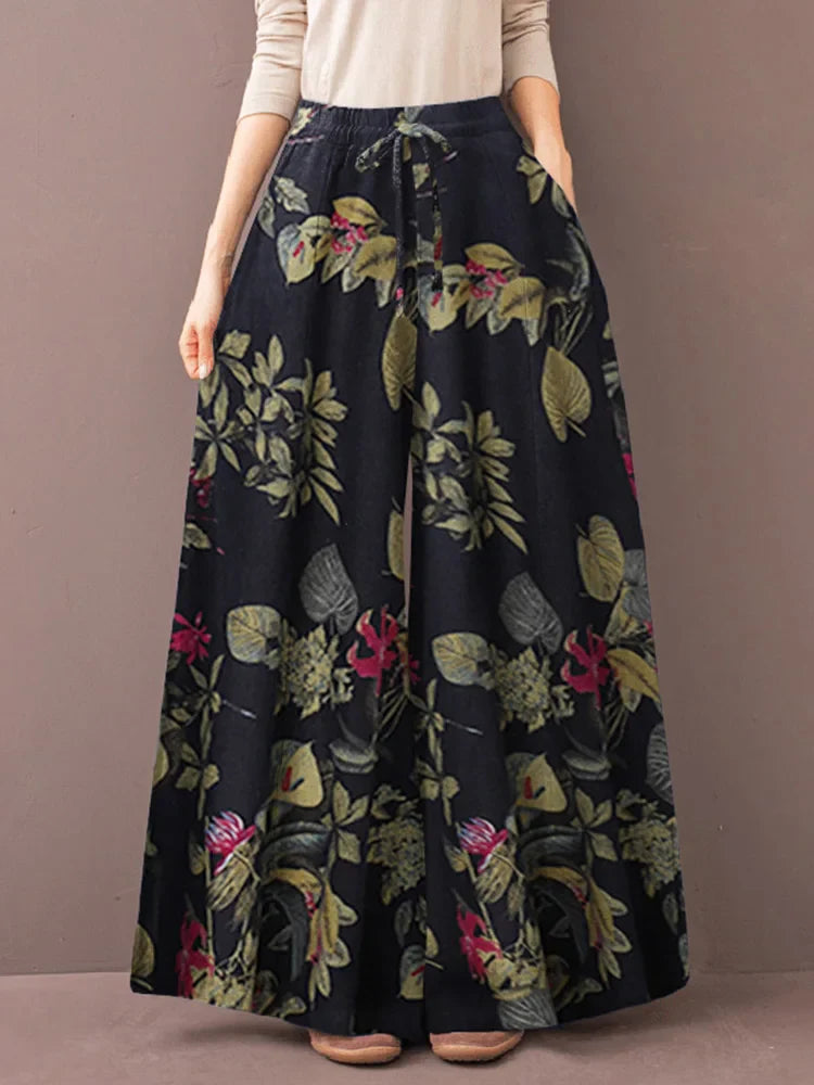 Women's Wide Leg Trousers ZANZEA Kaftan Printed Pants Elastic Waist Long Pantalon Palazzo Casual Floral Turnip Oversized