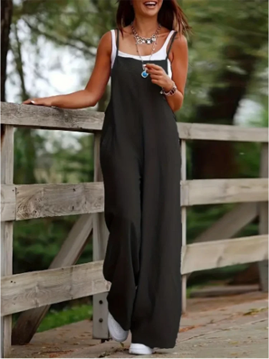 Women's Loose Casual Jumpsuit – Solid Color Summer Vest Overalls, Trendy Sleeveless Jumpsuit
