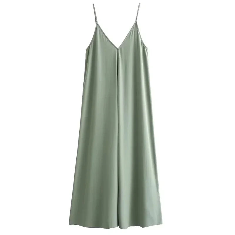 Summer Women's Loose Sleeveless Black Long Dress – Thin Straps, Backless Beach Holiday Maxi Dress